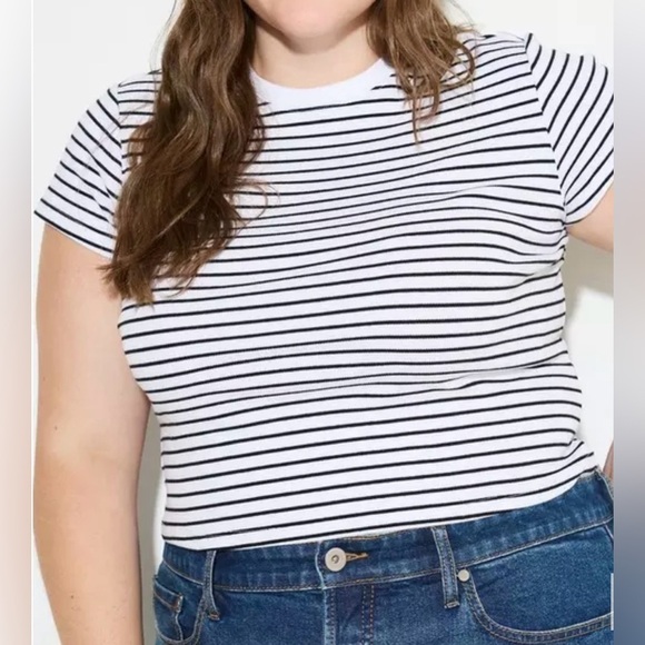 torrid Tops - Torrid Love Sick Baby Tee Black and White Striped Ribbed Texture Y2K, 90’s 4X